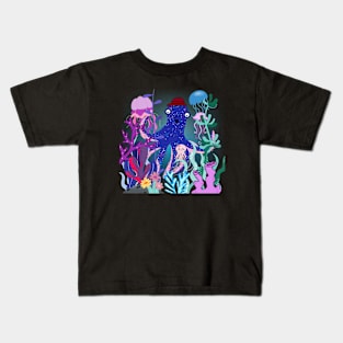 The Story of the Sea,octopus, jellyfish, coral reefs, seaweed Kids T-Shirt